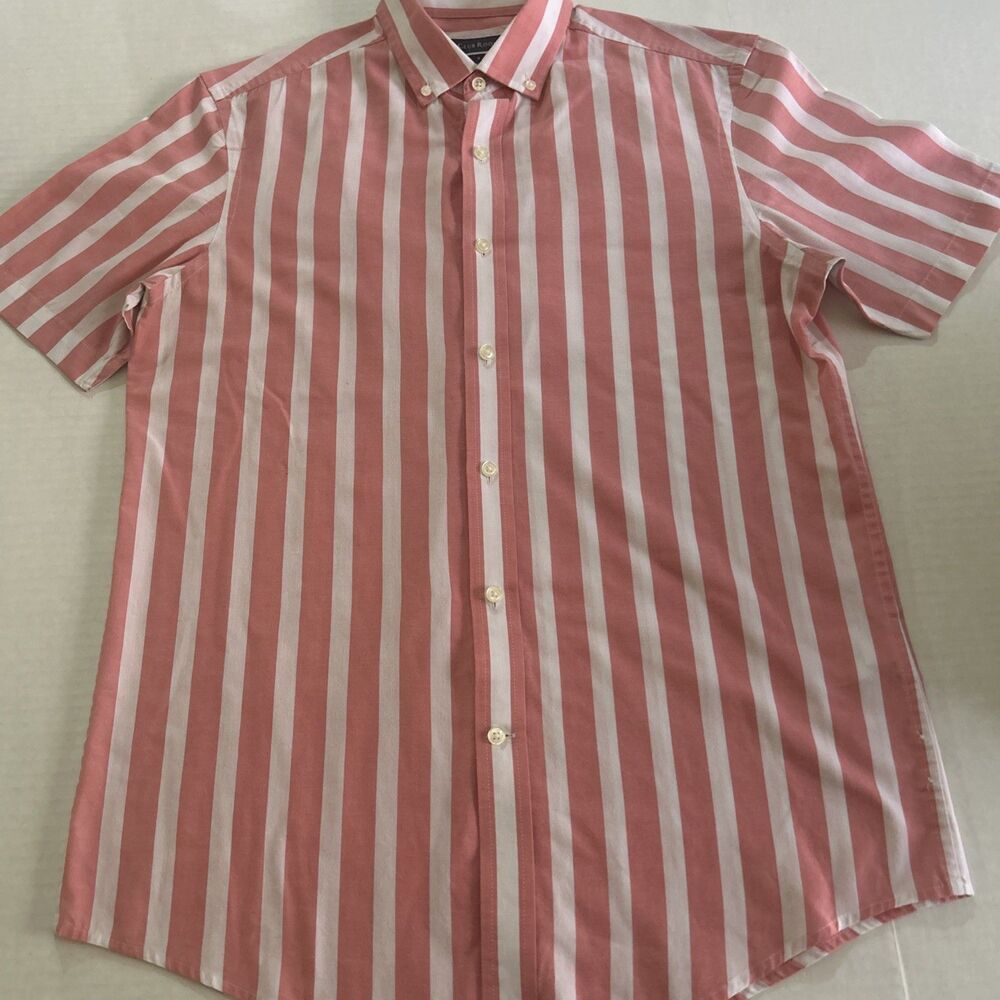 Club Room Men’s Cotton Blend Pink & White Striped Short Sleeve Button Up Shirt S